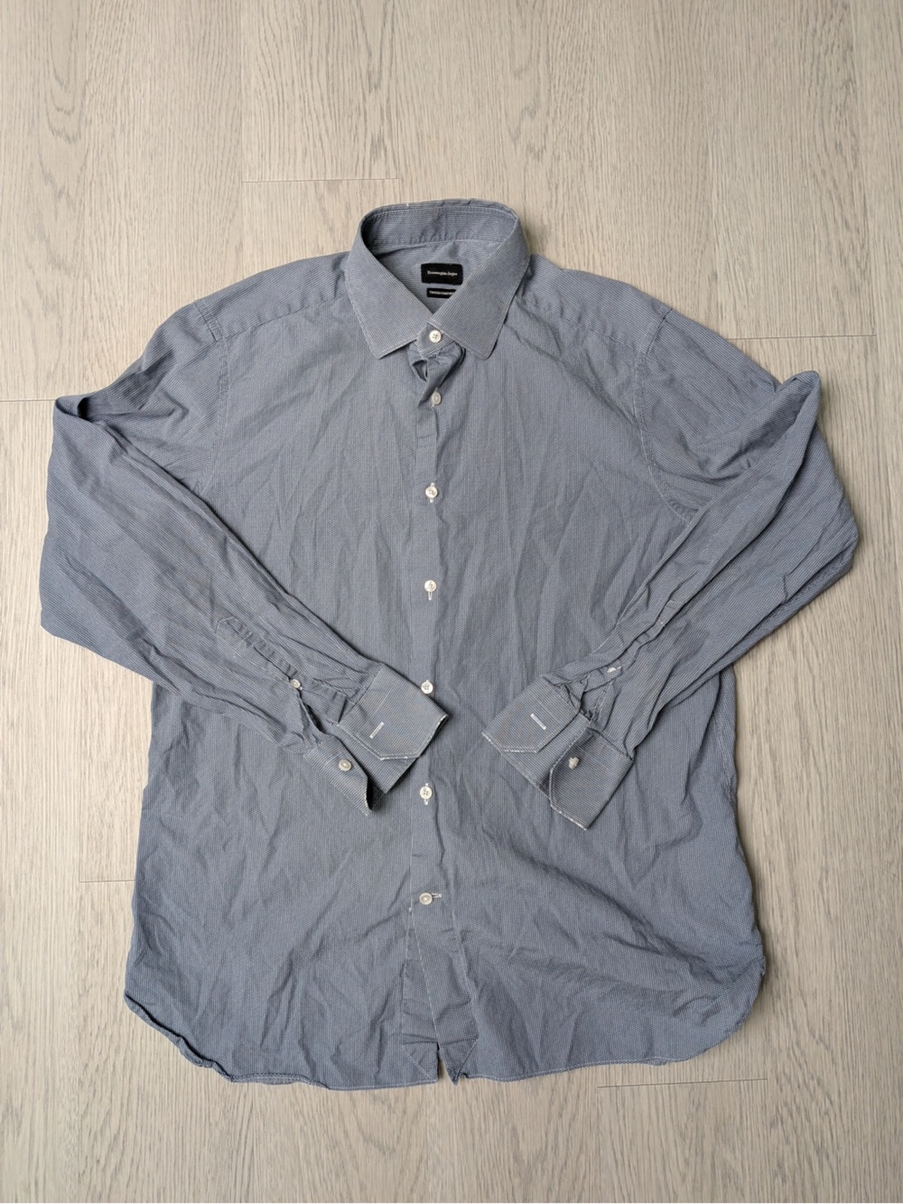 Ermenegildo Zegna Mens Dress Shirt 17 43 XL Trofeo Comfort Blue Micro Check